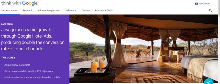 Google case study about Jovago’s use of Hotel Ads in Africa