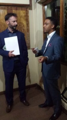 Youthful James Woods Nkhutabasa shares stage with British top envoy Michael Nevin on entrepreneurship: Lilongwe pitch night