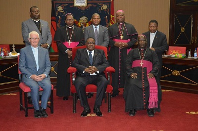 Catholic Church introduces Mzuzu Diocese Bishop elect. Rev. Fr. Prof. John Alphosus to Malawi President Mutharika