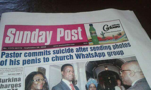 Pastor commits suicide after sending pictures of his penis to Church Whatsapp group