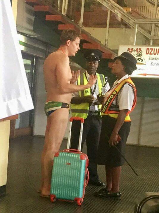 South African traveler causes commotion at Kamuzu International Airport Clad in a speedo
