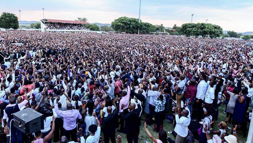 SA based Malawi Prophet Bushiri leads 70,000 people in a jam-packed worship service in Pretoria