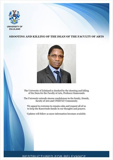 Malawian-based UniZulu Dean Professor Gregory Kamwendo shot dead outside Empangeni home