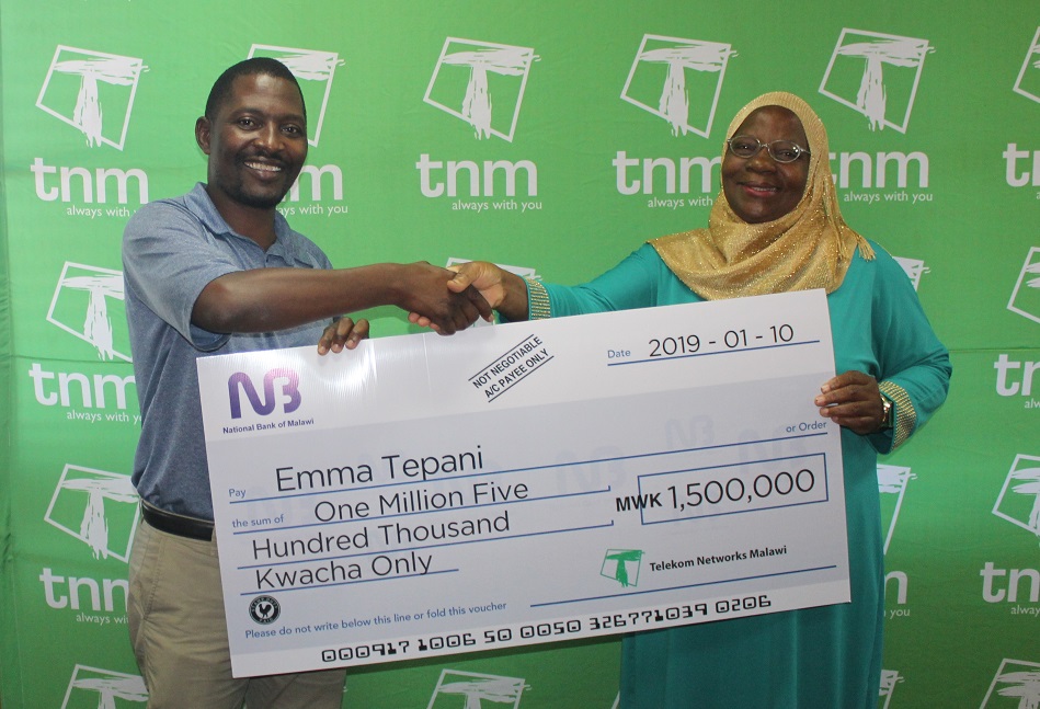 TNM presents K1.5 m to Zampira promo winner fan Emma Tepani