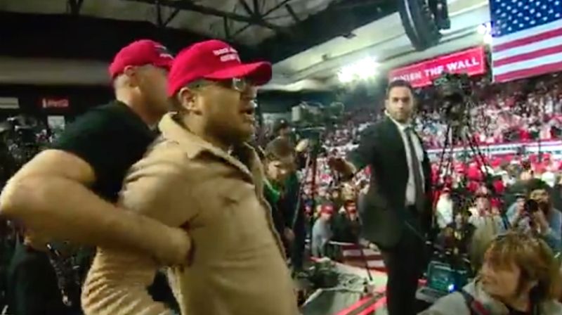 MAGA hat wearing Donald Trump Supporter attacks a BBC Cameraman at El Paso Rally
