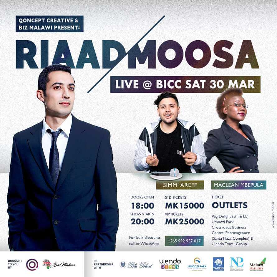 RIAAD MOOSA LIVE on Sat March 30th at the Bingu International Conference Centre #RiaadMoosaLive