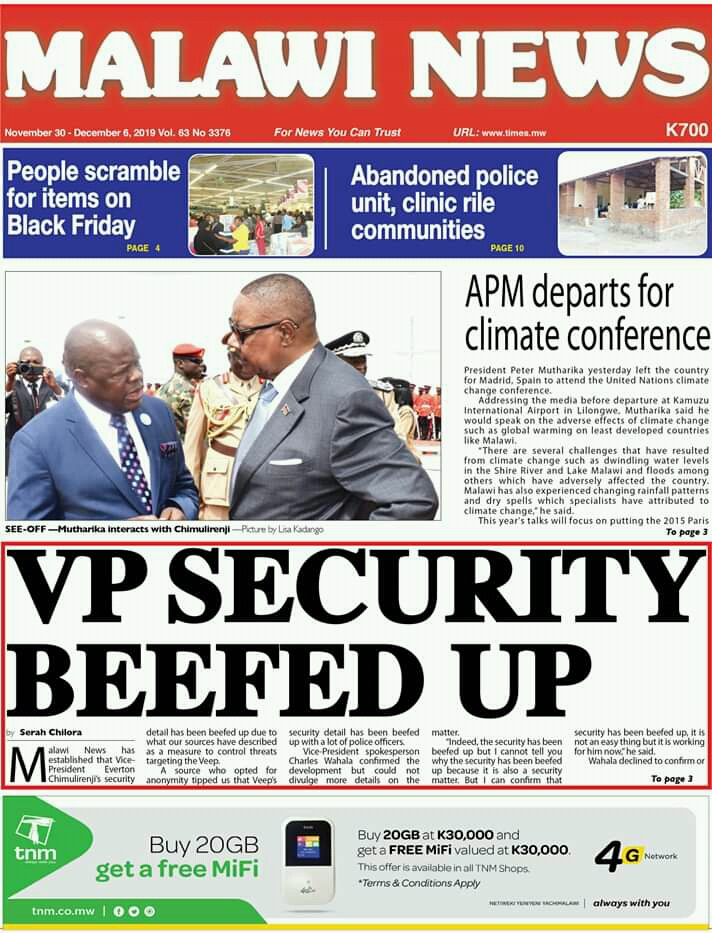Malawi VP Chimulirenji’s security under threat as plot to assassinate him is eminent