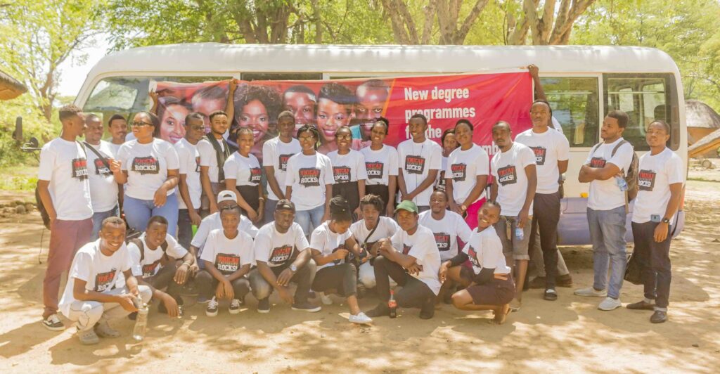 Unicaf university students embrace Liwonde National Park