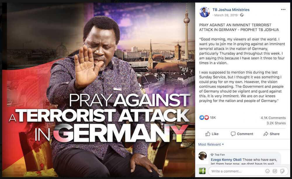 How TB Joshua Predicted German Terror Attack on Facebook