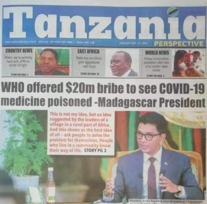 World Health Org offered me US$20 Million bribe to poison our Covid-19 herbal cure before distributing to other African countries”-claims Madagascar President Rajoelina