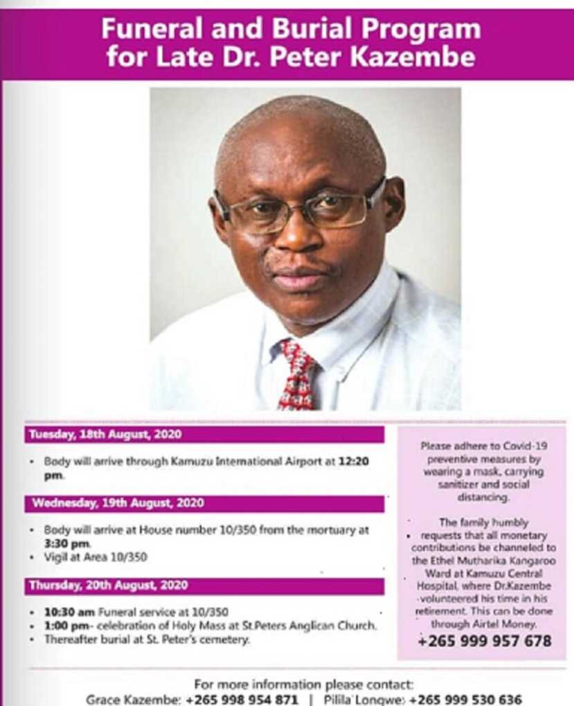 Funeral and Burial Program for Late Dr. Peter Kazembe