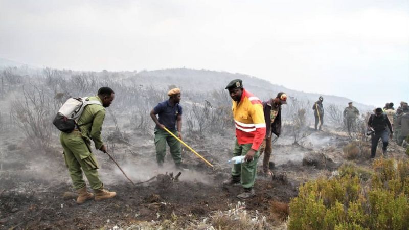 Shocking! Fire razes down Africa’s tallest peak Mount Kilimanjaro