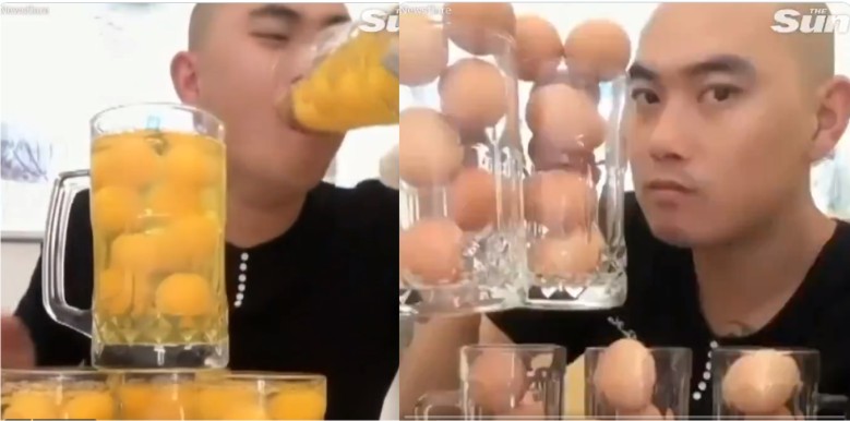 Bizarre! Chinese Man drinks 50 raw eggs in 15 seconds