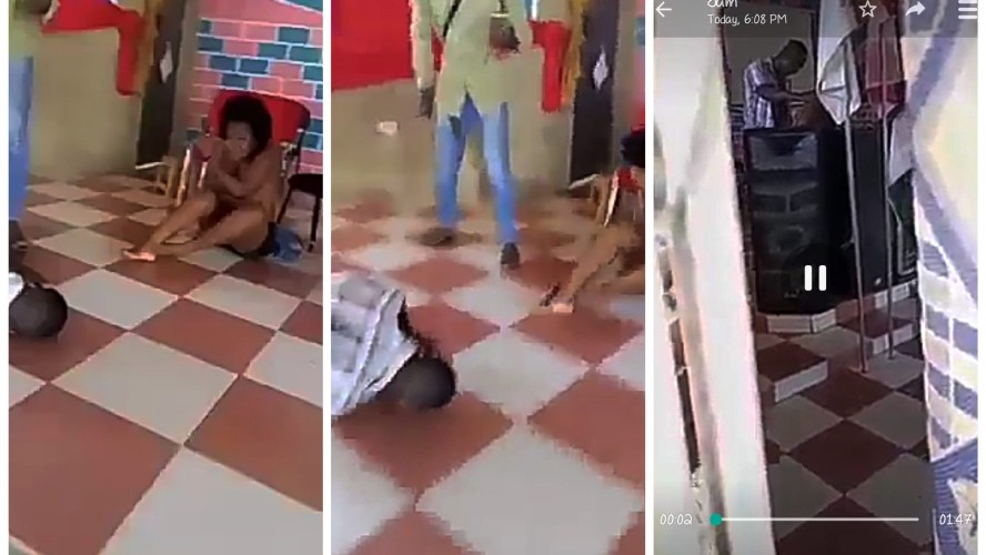 Shameful! Nigerian Pastor caught red-handed sleeping with married woman at church altar (video)