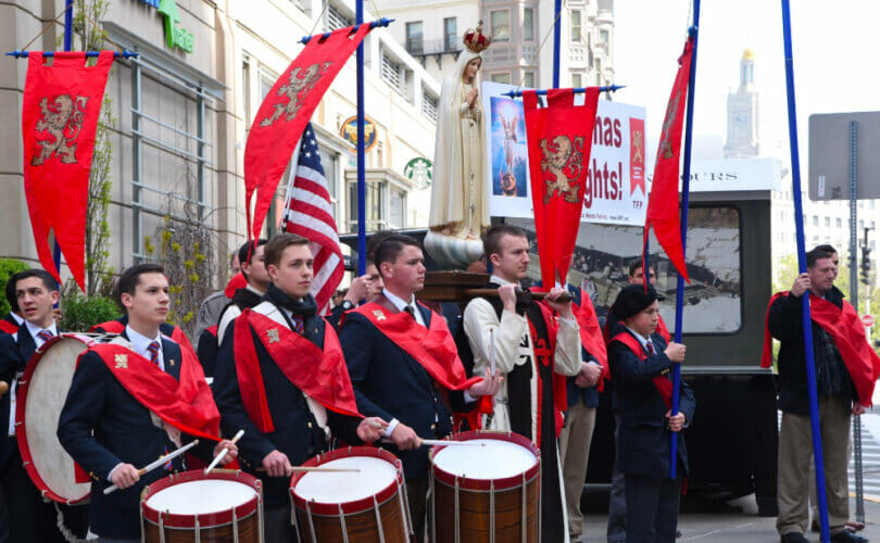 USA faithful Catholics protest against Satanists conference in Boston