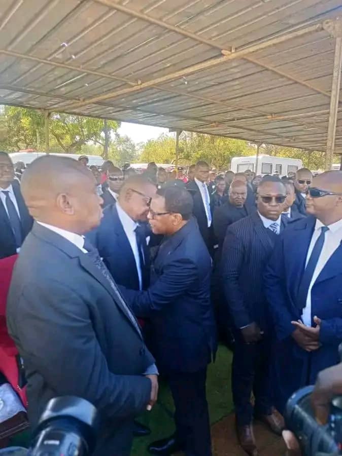 Lazarus Chakwera’s Symbolic Gesture: Welcoming Peter Mutharika at the Funeral of VP Saulos Chilima