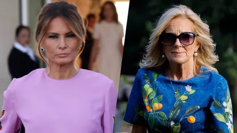 First Lady Jill Biden and Former First Lady Melania Trump converse after Trump’s shooting incident