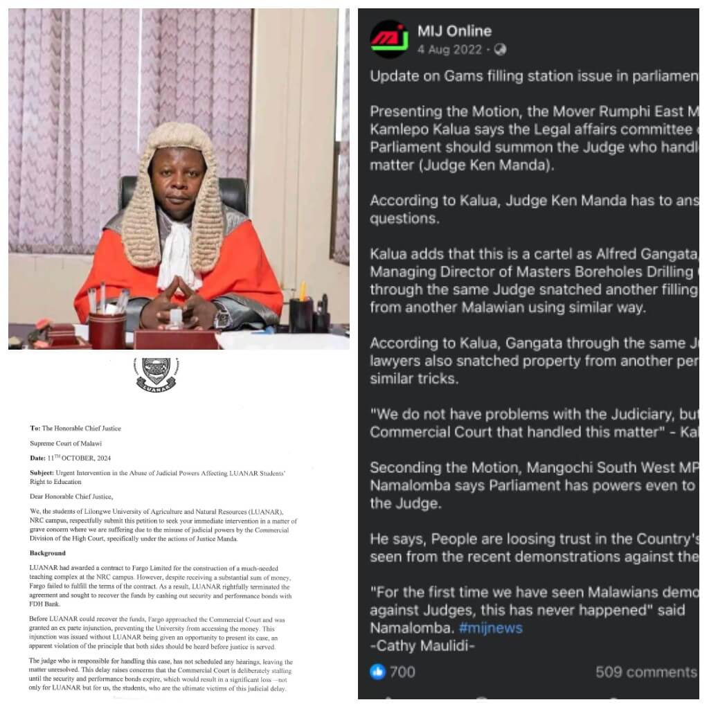 Judge Ken Manda falls from judicial power’ grace: LUANAR wants CJ Mzikamanda to act on him