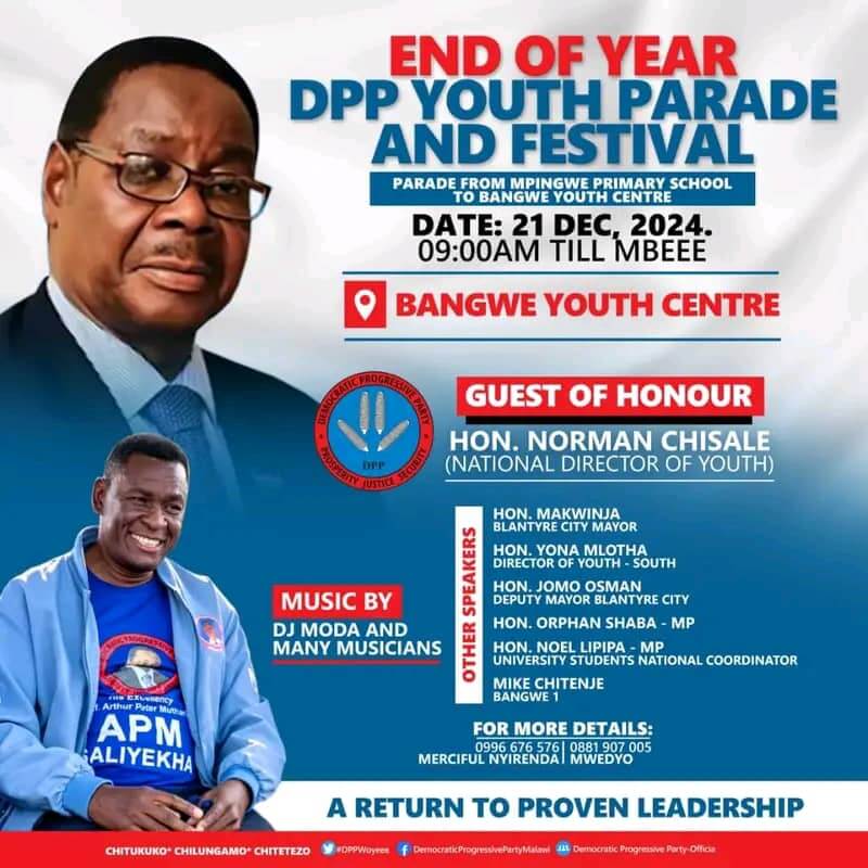 DPP Youth Directorate to host parade and festival in Blantyre