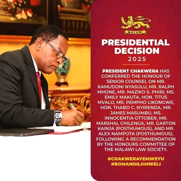 President Chakwera confers senior counsel title on 11 lawyers, 2 posthumously