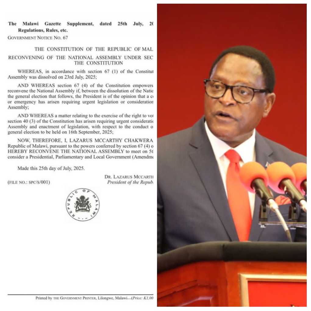 Chakwera recalls dissolved Parliament to address controversial voting restrictions