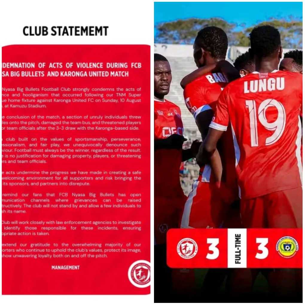 Bullets condemn acts of violence after dramatic draw with Karonga United