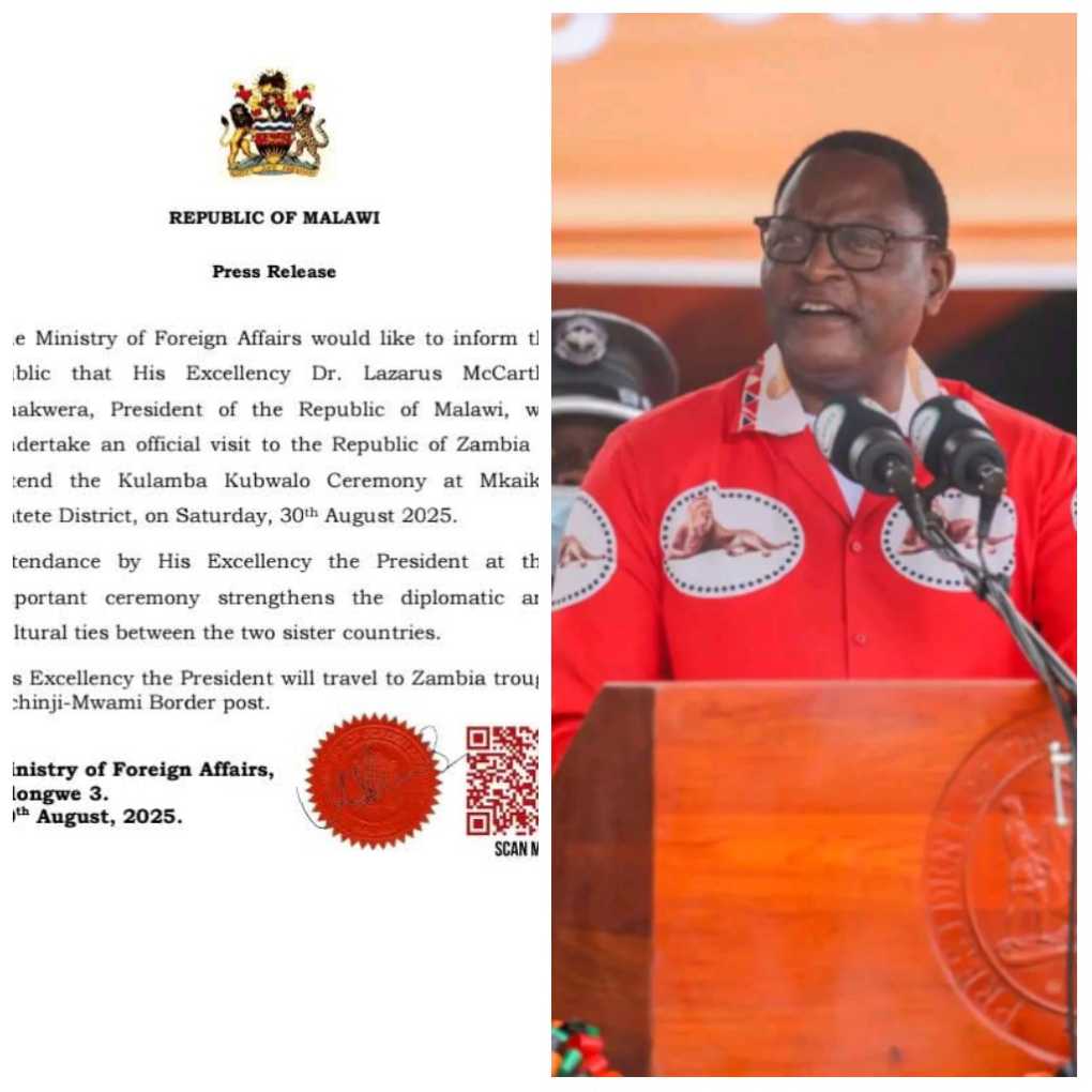 Chakwera leaves for Zambia’s Kulamba Kubwalo Ceremony