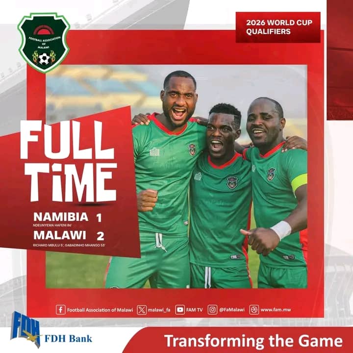 Malawi’s Flames edge Namibia 2-1 in 2026  World Cup Qualifier