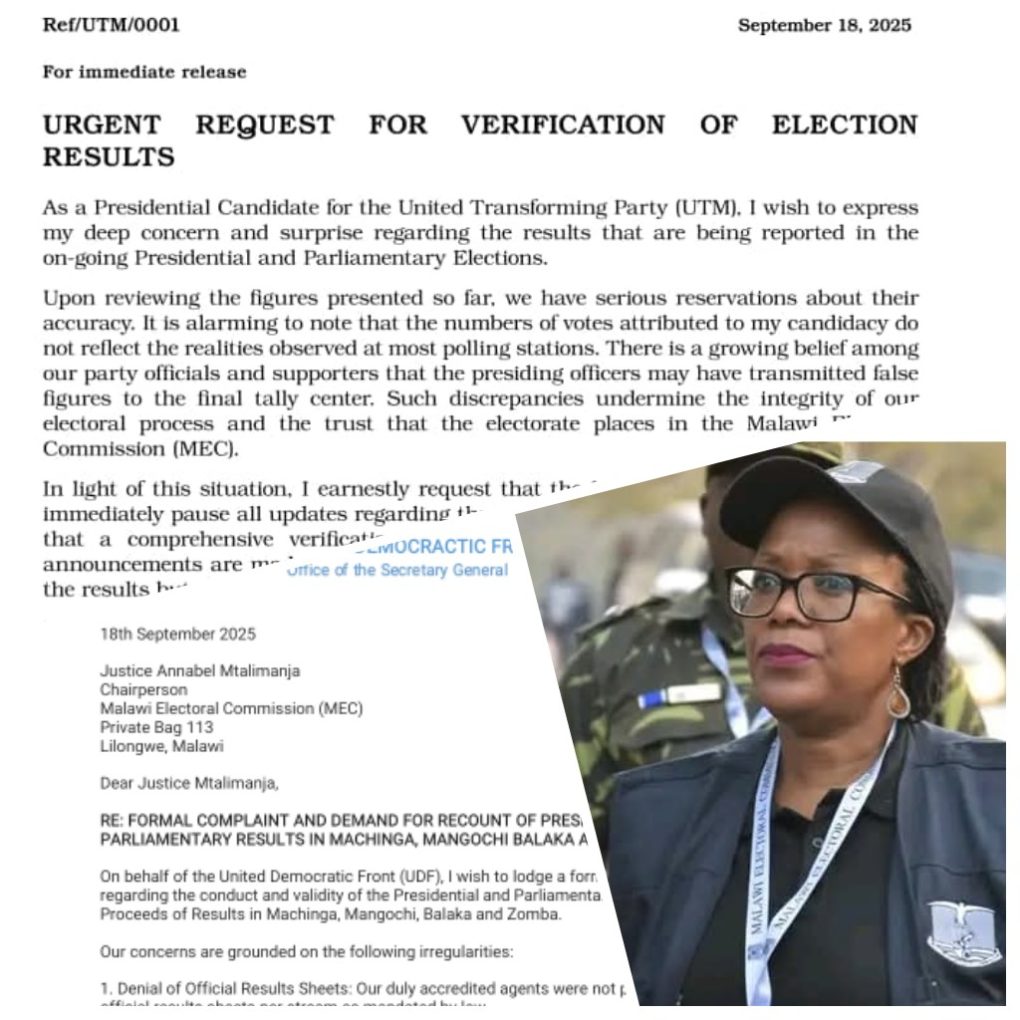 #MalawiDecides2025: UTM, UDF expose DPP rigging scheme, seek MEC intervention