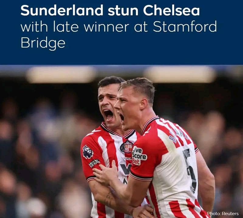 Sunderland stun Chelsea with dramatic late winner to climb to second in English Premier league League