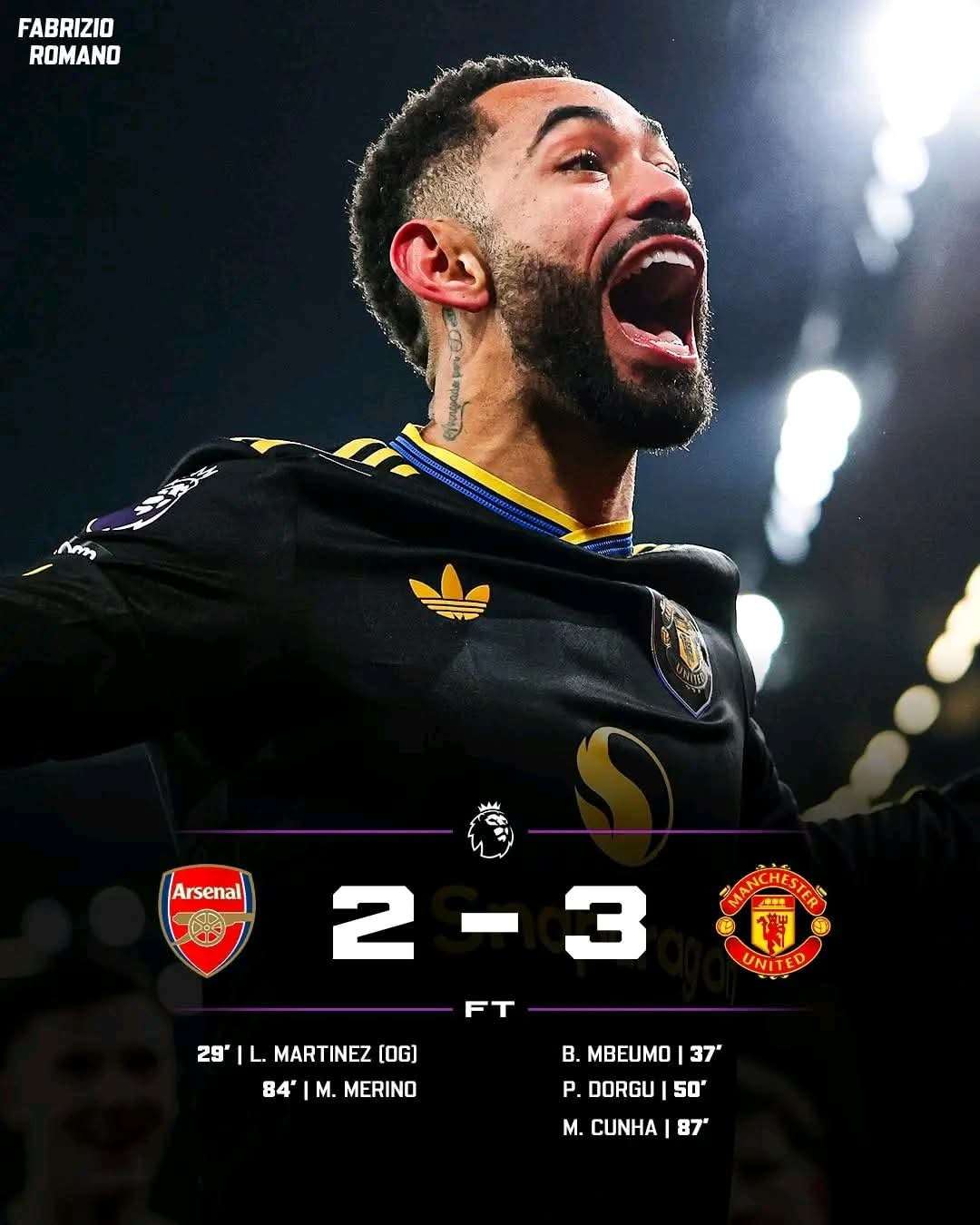 Man U revenge against Arsenal in 2025/26 English Premier League