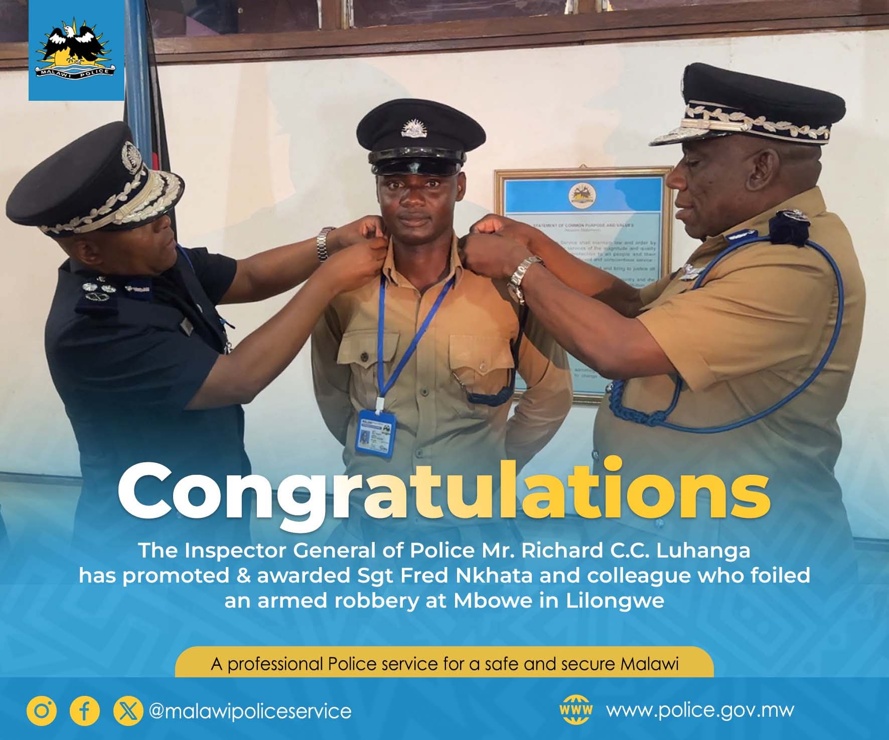 Sharp Focus: Malawi Police Chief Luhanga’s bold move promotes brave officers who foiled Mbowe robbery