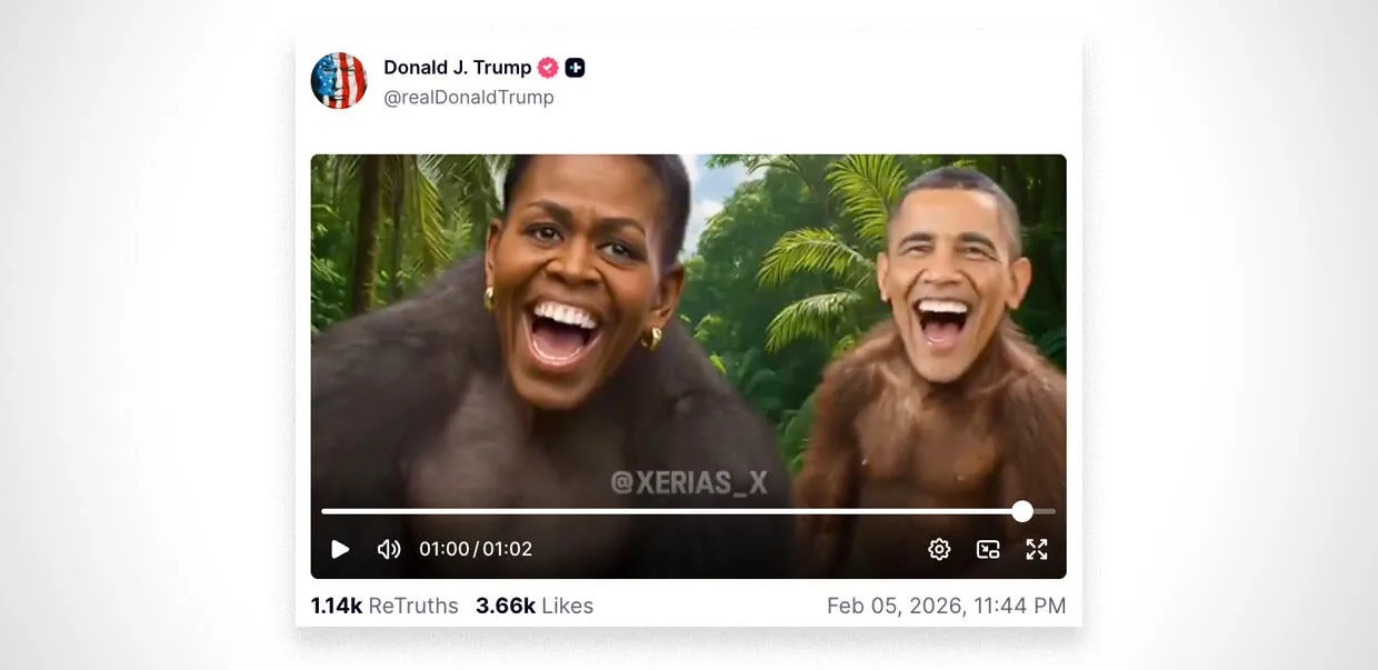 White House removes Trump post with racist footage of Obamas hours after defending it