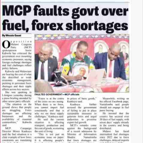 Mutharika won’t  be intimidated: MCP must answer for crisis they created