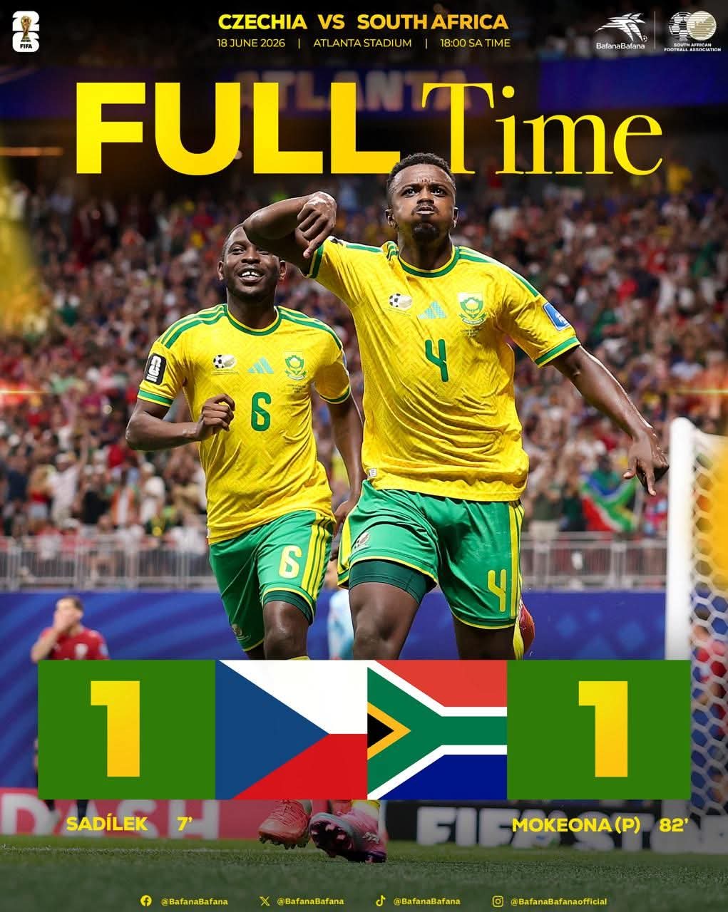 Bafana Bafana fight back again to hold Czechia: 2026 World Cup