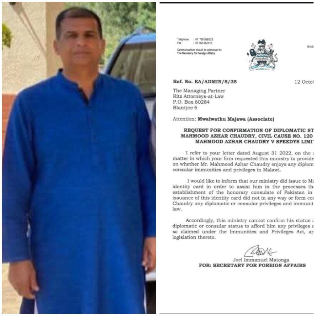 Malawi Govt disowns businessman Mahmood Azhar Chaudry’s diplomatic status claims