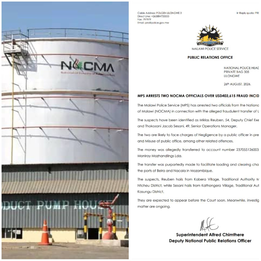 Malawi Police arrest two NOCMA officials over US$403,615 fraud